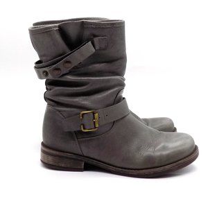 Eric Michael Leather Slouchy Boots Mid-Calf Moto Buckles Faux Fur Lined Size 39